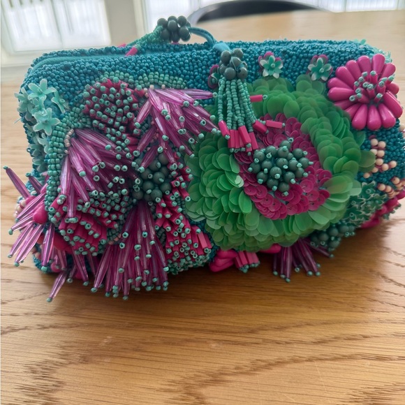 Zara coral Vibrant Beaded Clutch - Picture 6 of 11